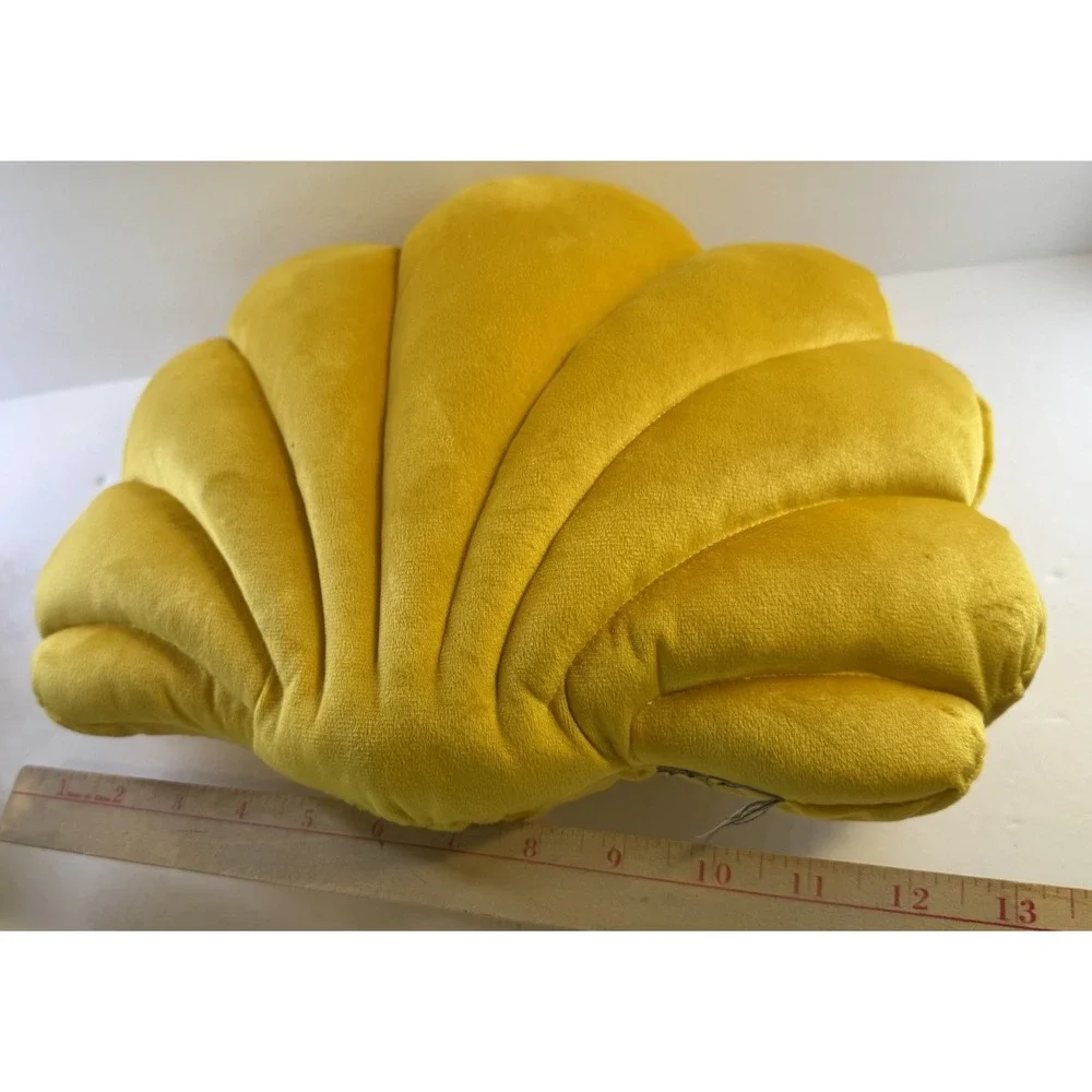 Vintage Mustard Yellow Velvet Seashell Throw Pillow Coastal Beach Decor 13x11